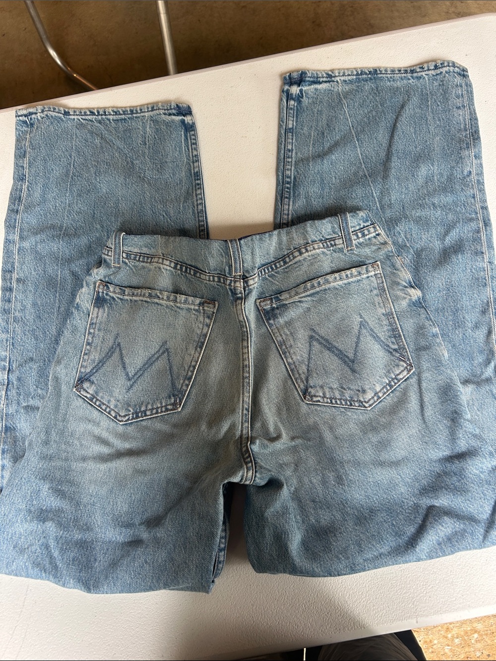 MOTHER Light Blue Straight Denim Jeans with Back Pocket M Stitch